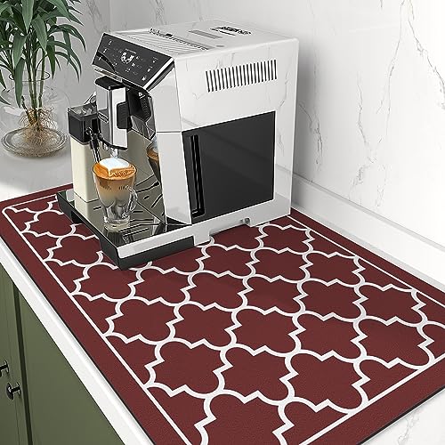 Dish Drying Mat Absorbent Dish Drying Mats for Kitchen Counter 16"x 24" (Stylish Red / 24" x 16")