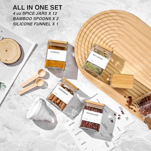 Glass Spice Jars with Bamboo Lid (White)