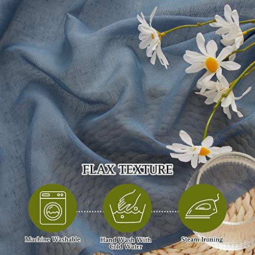 Linen Sheer Stone Blue Curtains 108 inch Long for Living Room (52"W x 108"L (Pack of 2) / Stone Blue)