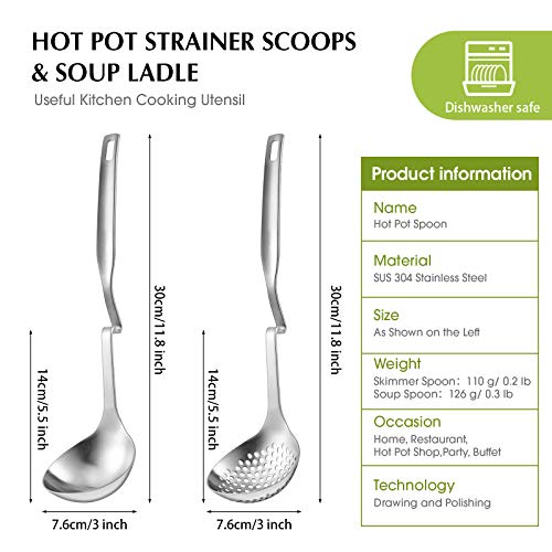2 Pcs Hot Pot Slotted Ladle Set Stainless Steel (Silver)