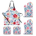 Floral Apron and Oven Mitt Set 5 Piece (Flower7)