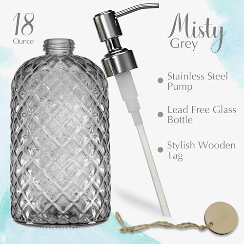 18Oz Smoky Gray Glass Soap Dispenser with Rust Proof Pump (Smoky Gray)