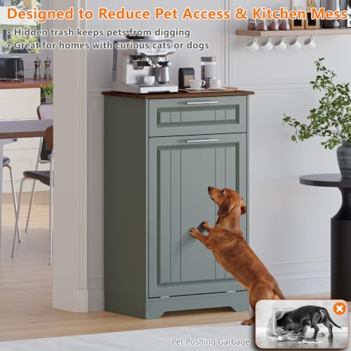 Single 10 Gallon Tilt Out Trash Can Cabinet with Deodorizing Function (Green / 13.11"D x 20.91"W x 35.2"H(Single))
