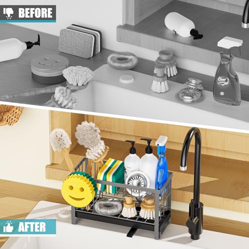 Sponge Holder for Kitchen Sink with Flexible Smiley Face (2 Tier Gray)