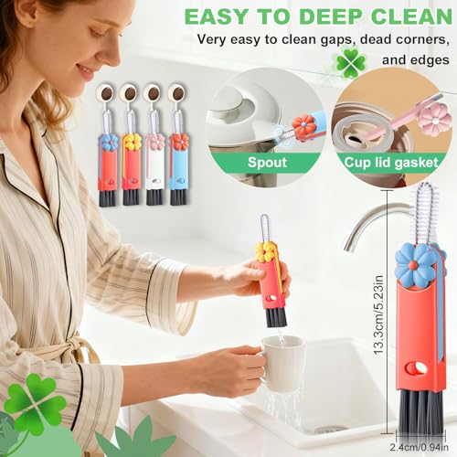 3 in 1 Cup Lid Cleaning Brush (Blue, Orange, Pink, Red(4pcs))