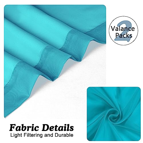 Sheer Valances for Windows 2 Pieces (Turquoise / 42"W x 14"L (Pack of 2))