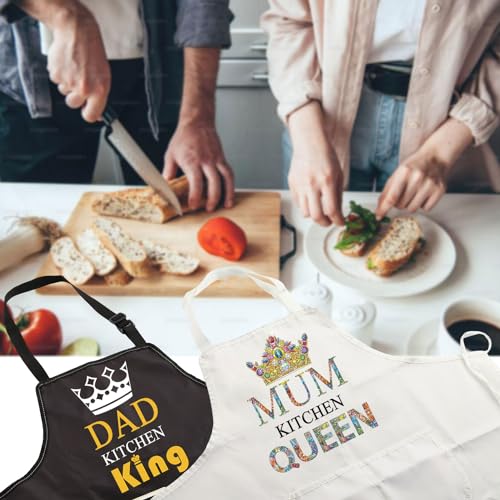 Mom and Dad Cooking Aprons Kitchen King Queen Matching Aprons for Mom and Dad Gifts Funny Kitchen Aprons with Pockets (Dad Mum Apron-sets)