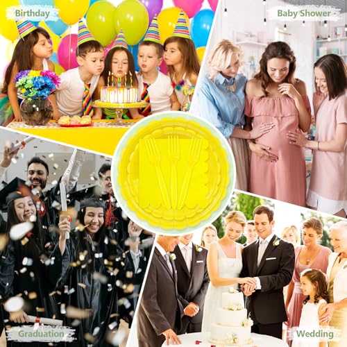 100 Cute Yellow Paper Plates and Napkins Disposable for Party (Yellow 100 Plate Set / 7 & 9-inch Set)