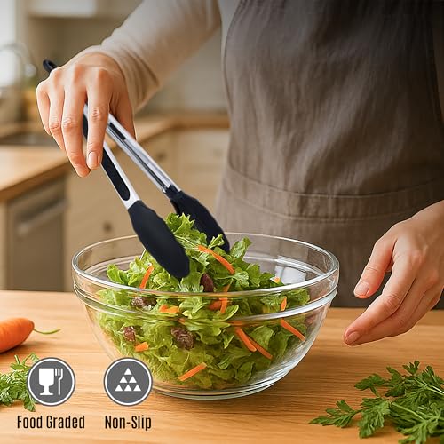 Kitchen Tongs Set (Pack of 2 Black (9" & 12"))