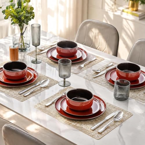 Ceramic Dinner Plates Set of 6 (10.5 Inch for 6 / Reactive-Red)