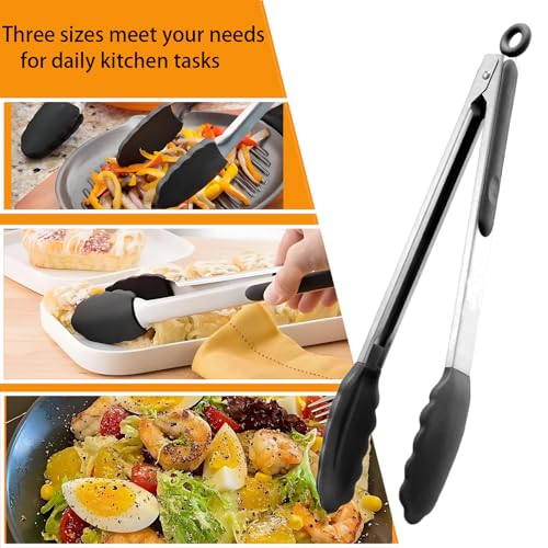 Kitchen Tongs with Silicone Tips (Black)