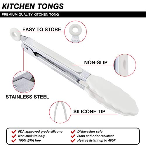 Kitchen Food Tongs (Black White Gray - Mini Tongs Set)