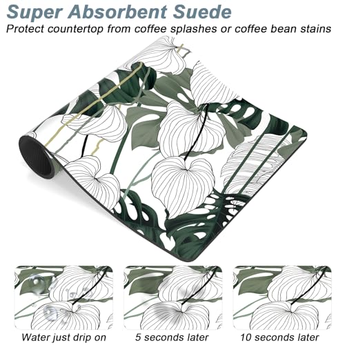 Coffee Mat 12" x 19" Cute Coffee Bar Mats for Espresso Machine Station Accessories and Organizer (Abstract Tropical Leaves / 12" x 19")