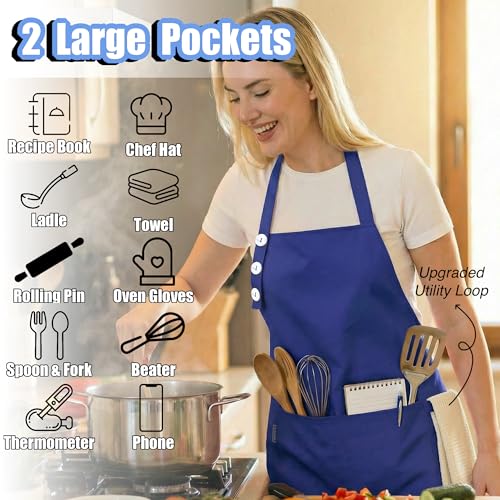 Kitchen Apron for Women & Men Waterdrop Resistant (1 Pack - Navy Blue)