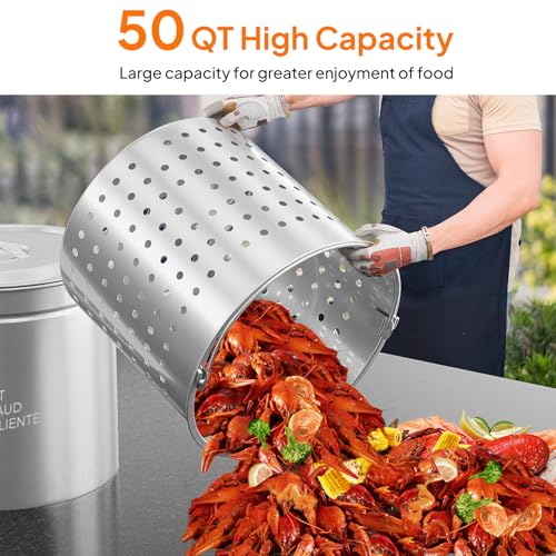 50QT Turkey Fryer Pot with Steamer Basket (50 Quarts)