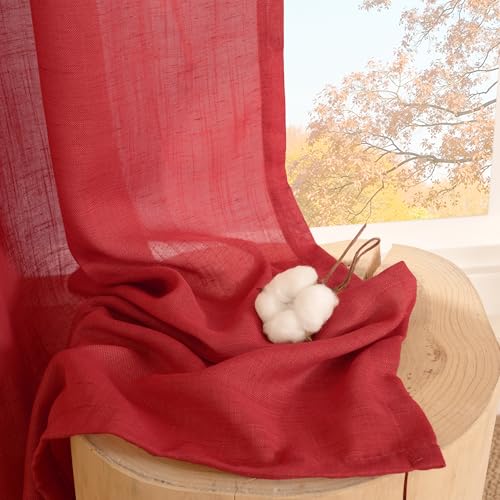 Red Linen Cafe Curtains 36 Inch Length (Red / 24"W x 36"L (Pack of 2))
