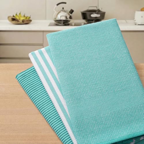 Cotton 380 GSM Premium Kitchen Towels (Teal / 18" X 28" - 3 Pack)