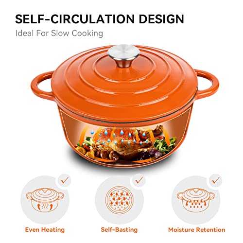 4.5 Quart Enameled Dutch Oven Pot with Lid (4.5 QT / Orange)
