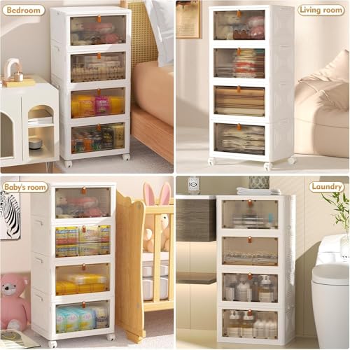 4 Tier Plastic Storage Bins with Lid 23QT (White / 4-Tier 23QT)