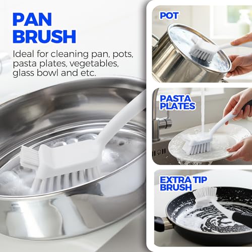 6 Pack Dish Brush Set with Bottle Brush (Black)