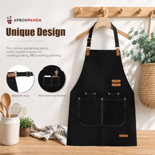 Chef Apron for Men Women with Pockets Adjustable Neck Strap (Black)