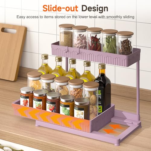 3-Pack 2-Tier L-Shaped Under Sink Organizers with Sliding Drawers (Pink / 14.85 Inch)