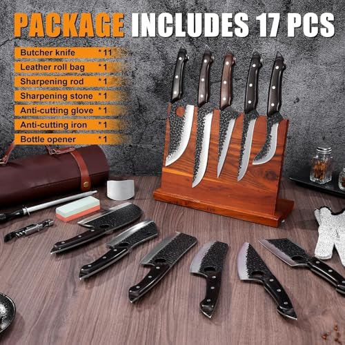 17PCS Butcher Knife Set with Bag (11 Knives Set)