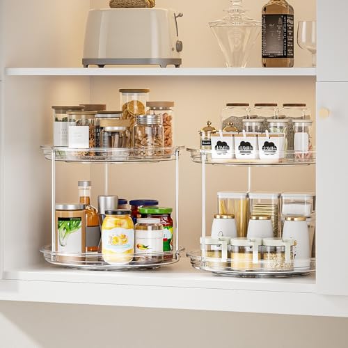 2 Tier Lazy Susan Turntable Organizer for Cabinet (1 Pack Clear / 9 inch)