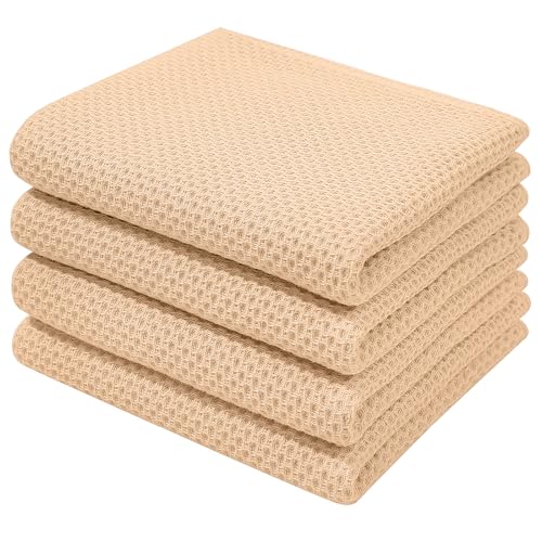 100% Cotton Waffle Weave Kitchen Dish Towels 4 (Apricot / 13 X 28 - 4 Pack)