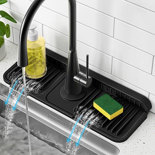 14.6 Inch Faucet Mat for Kitchen Sink Splash Guard (Black / 14.6" x 5.5")