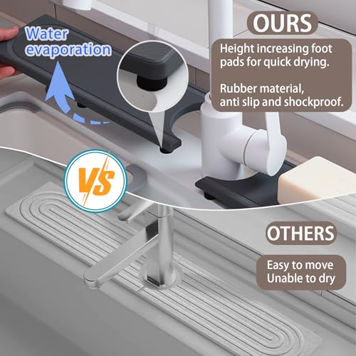 Faucet Mat for Kitchen Sink with Raised Feet (23.7" x 4" / White Gray Style 2)