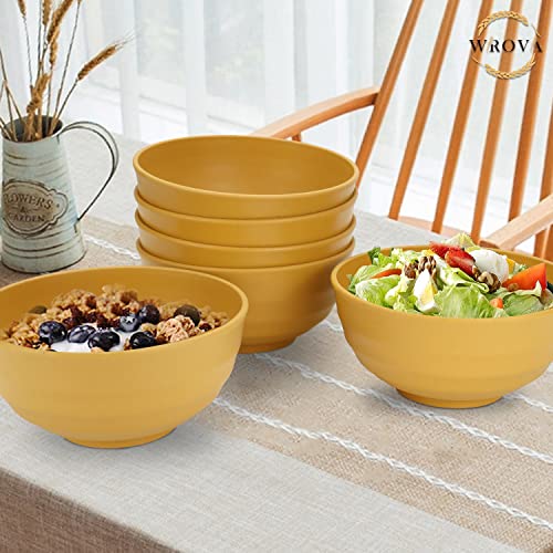 Wheat Straw Bowls Set 60 OZ Unbreakable Large Cereal Bowls Set of 6 Microwave and Dishwasher Safe Bowls Big Bowls for Apartment and Dorm BPA Free Soup Bowl for Serving Oatmeal and Salad Yellow (60 oz / Yellow)