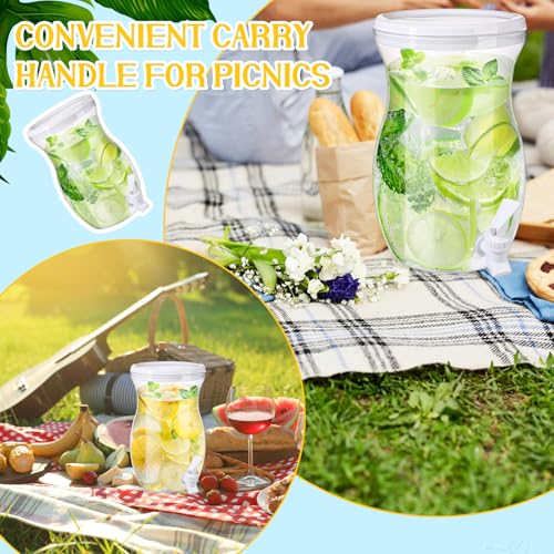 2 Pcs 1 Gallon Plastic Beverage Dispenser with Spigot Clear Summer Kitchen Fridge Drink Dispenser for Parties Lemonade Juice Tea Beer Cold Water (White / Gourd)