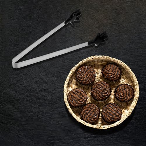 Mini Food Tongs 5.5" Pattern Shape Stainless Steel with Silicon Tips Small Cooking Tongs Kitchen Food Tongs Serving Tongs for Cooking Grilling BBQ Barbecue Kitchen (Black)