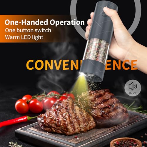 2Pack Electric Salt and Pepper Grinder Set USB Rechargeable with Warm LED Light (2Pack/Gray)