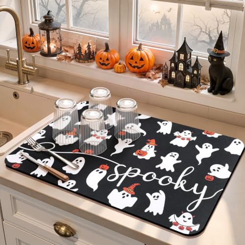 Ghost Halloween Dish Drying Mat (Halloween-Ghost / 12" X 20")