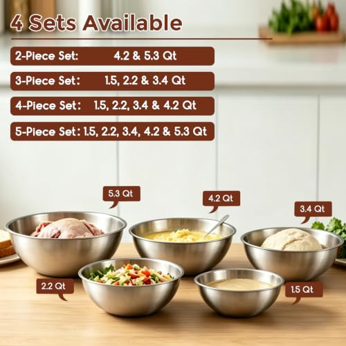 Stainless Steel Mixing Bowls Set (3 Pcs, 1.5, 2.22 & 3.38 qt)