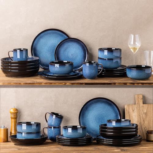 Ceramic Dinnerware Sets for 4 (Modern-Blue / Service for 4 (16pcs))