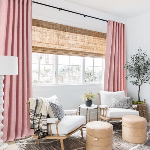 Linen Semi Sheer Curtains for Bedroom Living Room 96 inches Long (Z - Peach Blush / 52"W x 96"L (Pack of 2))