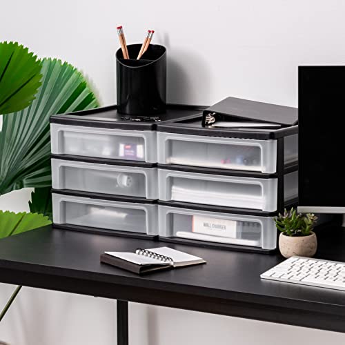 2-Pack, 3-Drawer Medium Plastic Stacking Desktop Organizer, Black (Medium - 2 Pack / Black)