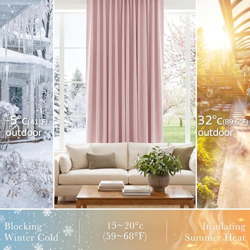 Extra Long Blackout Curtains 108 inches Long for Bedroom (Blush Pink / 52"W x 108"L (Pack of 2))