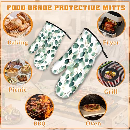 Eucalyptus Leaf Oven Mitts and Pot Holders Set (Eucalyptus Leaf Golden Green)