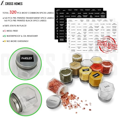 15 Pack Magnetic Spice Jars for Refrigerator Hexagon Glass Spice Jars with Magnetic Lids (15 Set - 2 oz Jars)