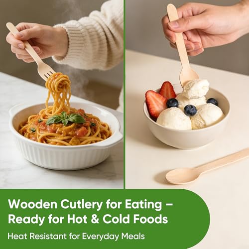 Disposable Wooden Utensils Set (120 Forks, 120 Spoons, 120 Knives)