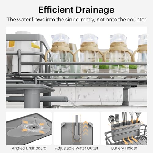 Expandable Dish Drying Rack for Kitchen Counter (Gray)