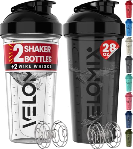 2 Pack 28oz Protein Shaker Bottle for Protein Mixes (A1) Black / Transparent)