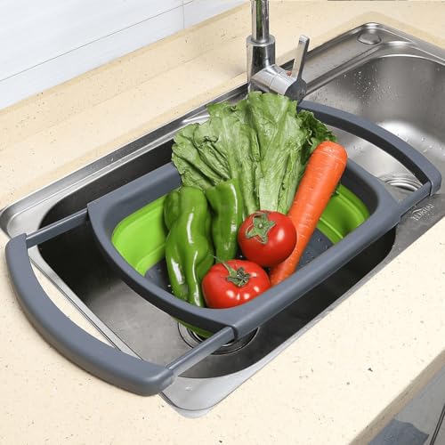 Collapsible Colander Strainer with Extendable Handles (Green)