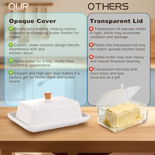 Ceramic White European Butter Dish with Lid for Countertop (White / 7 Inch)