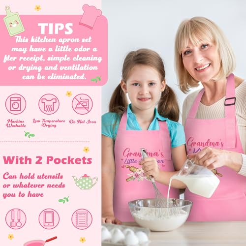 R HORSE 2Pcs Adults Kids Matching Apron Set (Pink Grandma)