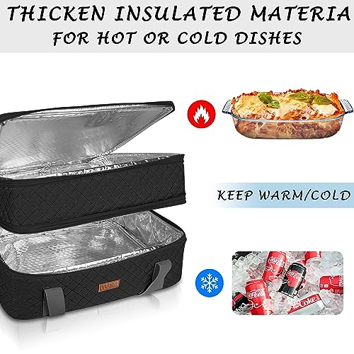 Quilted Double Decker Casserole Carrier (Black / 15.7 x 11.8x 8.7inch)